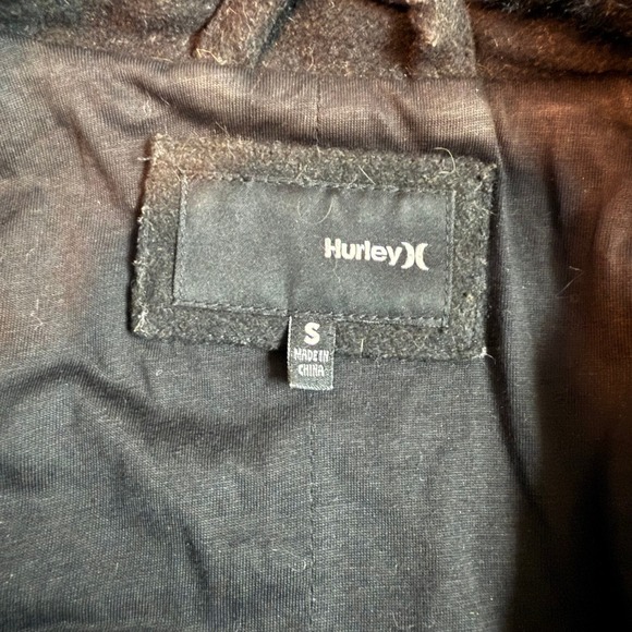 Y2K Hurley Black Faux Fur Trimmed Jacket Coat Faux Leather Patches Women's Small - Picture 8 of 11